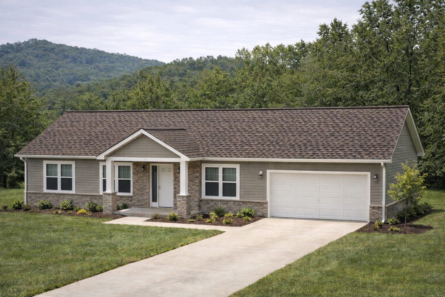 Architectural shingle roof on a ranch-style home
