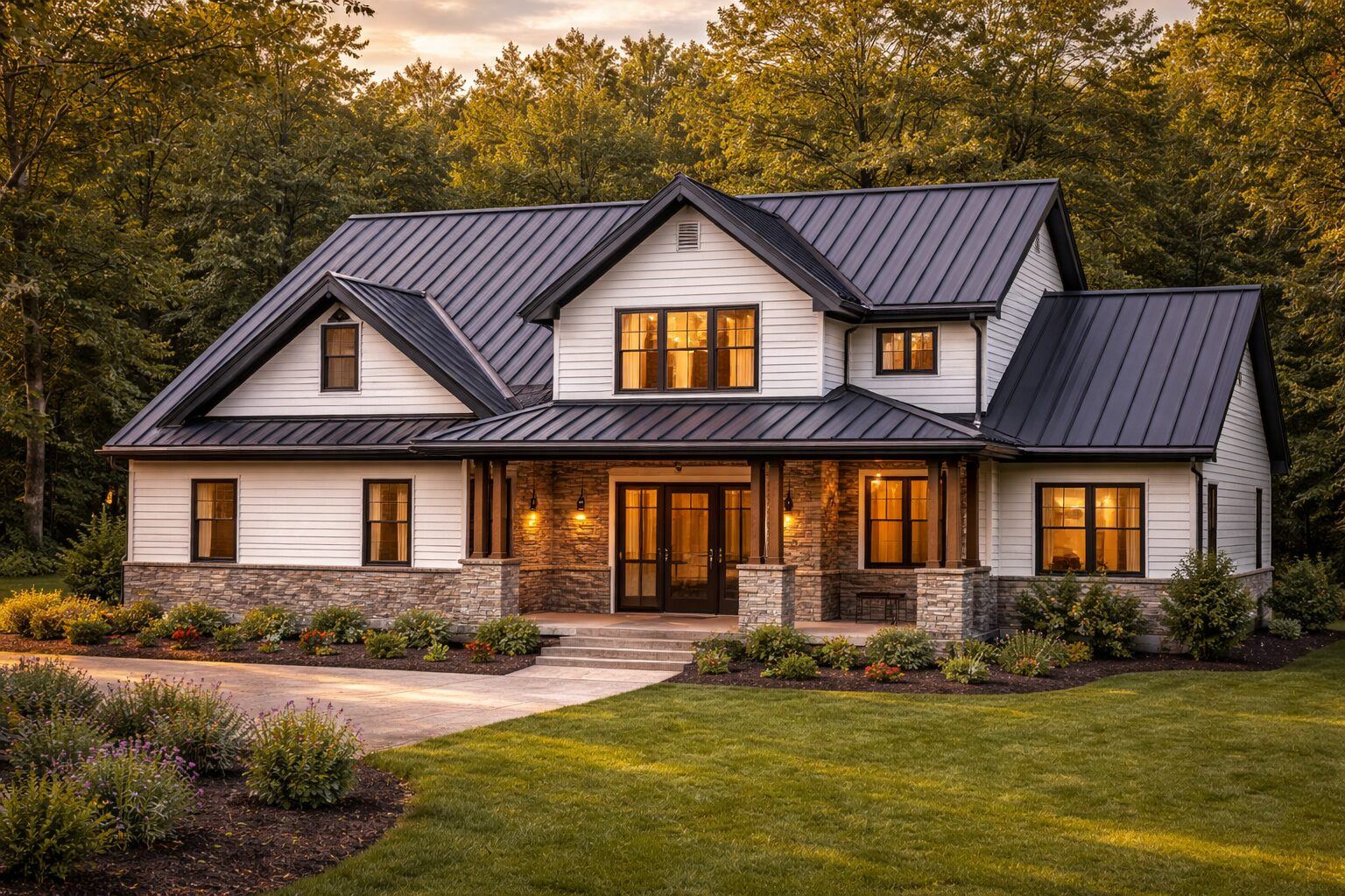 Standing seam metal roof on a two-story home in Western North Carolina